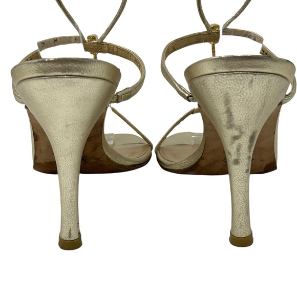 STUART WEITZMAN Gold Jewel Strappy Heels Sz 7 Leather Party Prom Event Wedding - Picture 11 of 14